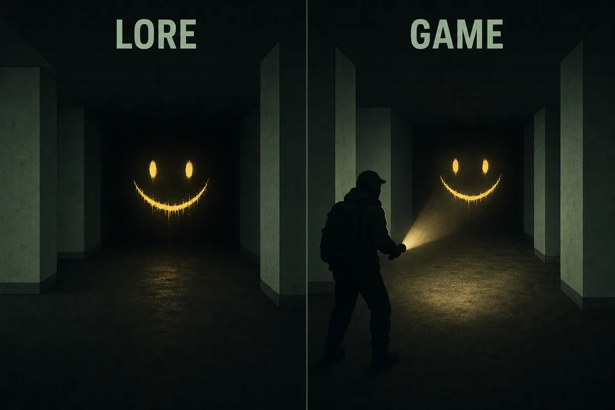 Redaktioneller Vergleich zwischen Smiler-Lore und einer spielabhängigen Smiler-Adaption