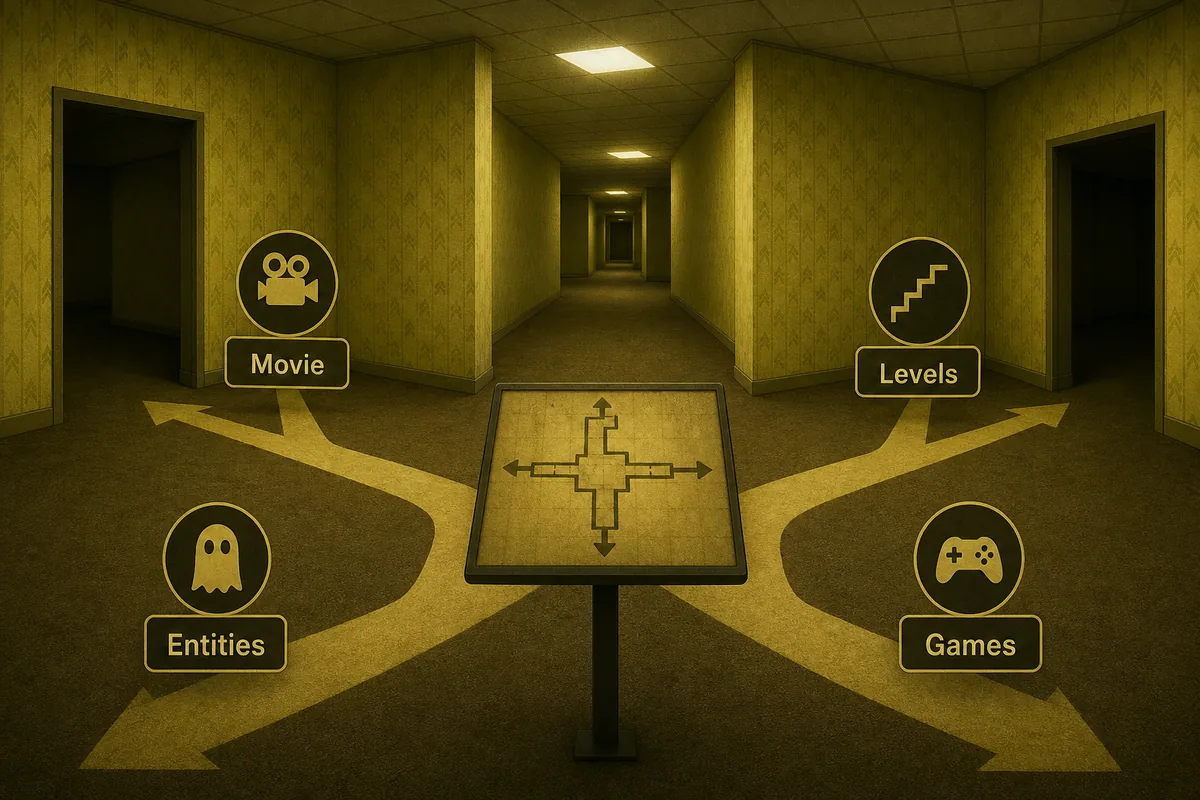 filme Backrooms visual guide map